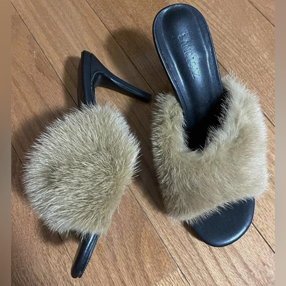 Boudoir Slippers Heels Beige Fur 36 6 Women